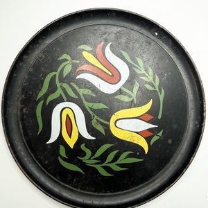Vintage Round Guildcraft Tin Tray Lid Pennsylvania Dutch Tulips 10” folk 70’s